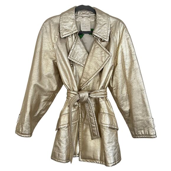 Rare Vintage Moschino Cheap & Chic AW88 Metallic Gold Leather Trench Coat Italy - Picture 1 of 12